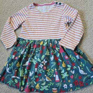 100% Cotton Youth Size 5 Striped and Floral Kids Dress